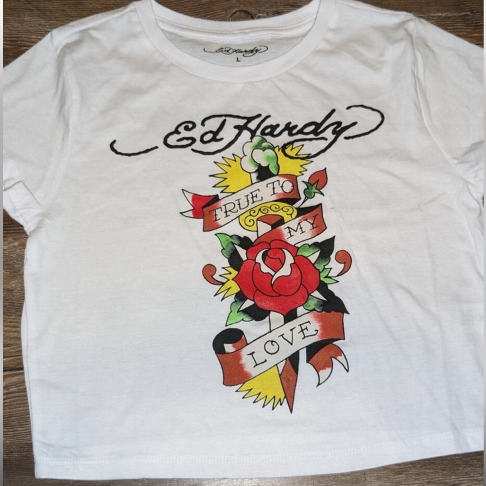 Ed Hardy White baby Tee with Colorful Tattoo Design - Picture 3 of 5